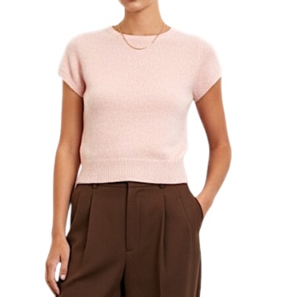 White + Warren pure cashmere pink fitted short sleeve old money sweater XS - Picture 1 of 16